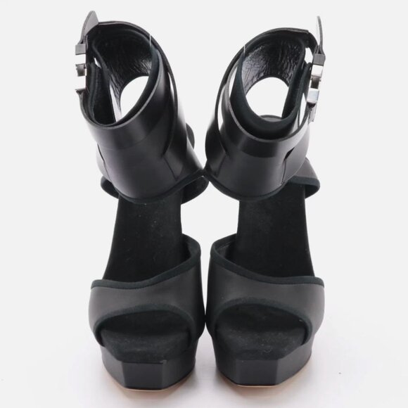 AUTH GUCCI Babylon Open-Toe Platform Pumps w/Buckle Ankle Wrap in Black Leather - Picture 3 of 6